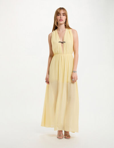 Robe longue droite jaune pastel femme