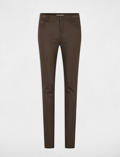 Pantalon slim enduit taupe femme