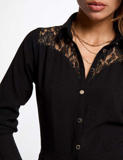 Combinaison longue dentelle noir femme