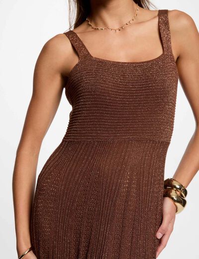 Langes gerades Strickkleid cognacbraun damen