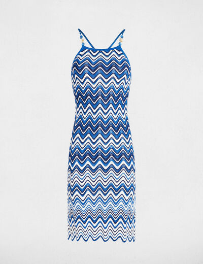 Robe tricot droite avec bijoux bleu electrique femme