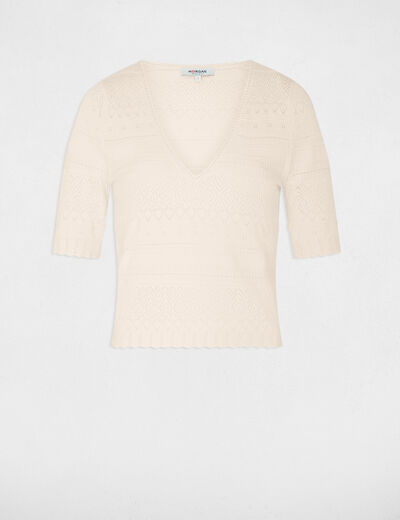 Kurzärmeliger Pullover elfenbein damen