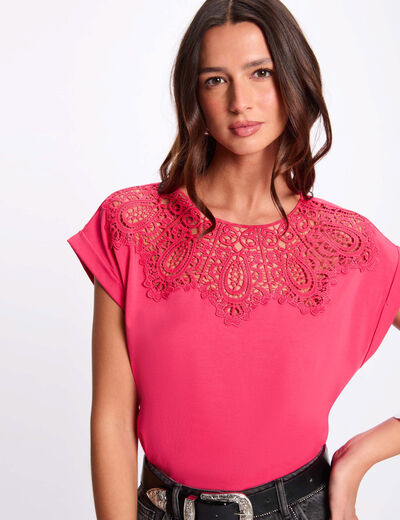T-shirt manches courtes rose fushia femme