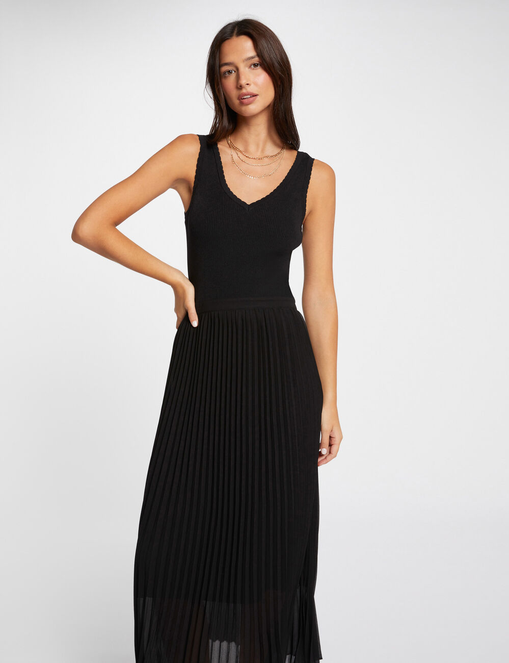 Langes tailliertes Strickkleid schwarz damen