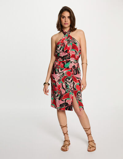Robe ajustée imprimée multicolore femme