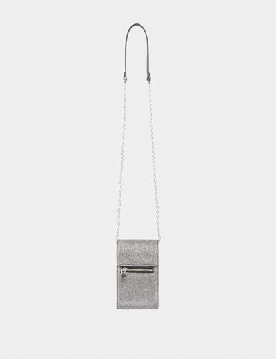 Pochette téléphone paillettes gris moyen femme