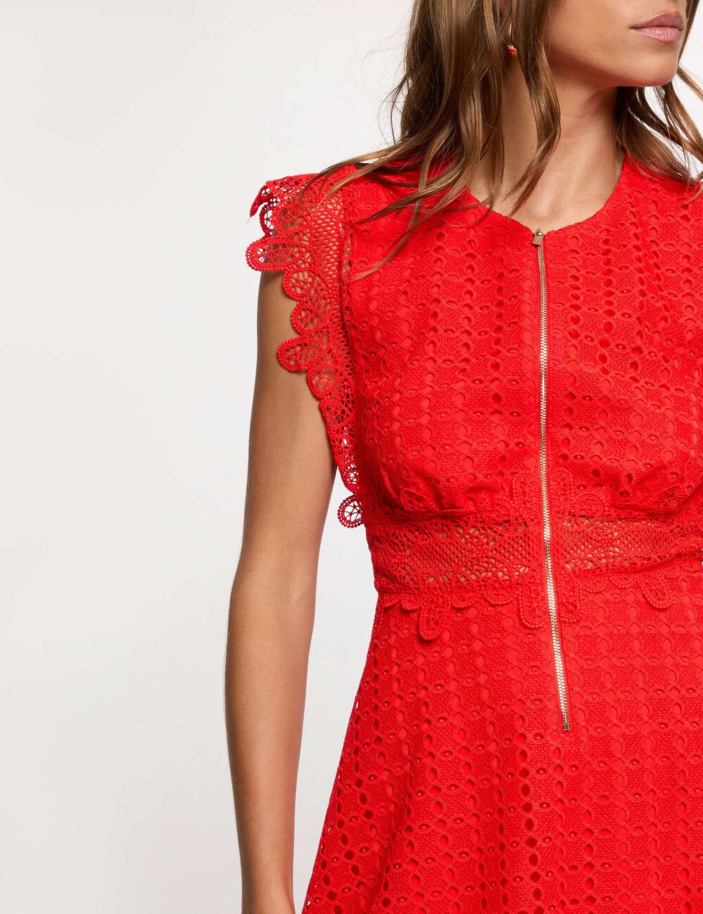 Kurzes ausgestelltes Kleid mit Spitze leuchtend rot damen