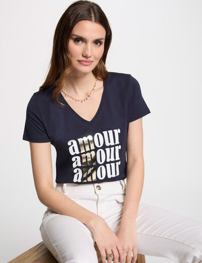 T-Shirt mit Aufschrift marineblau damen
