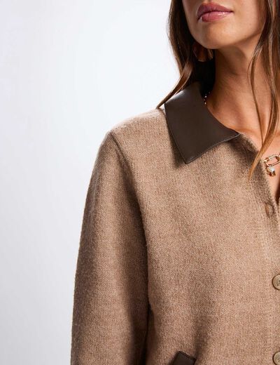 Veste ajust&eacute;e col &agrave; revers marron femme