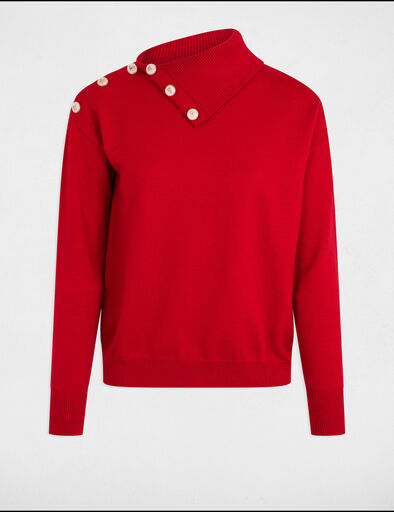 pullover mit reverskragen und knopfen rot damen Pullover mit Reverskragen und Knöpfen rot damen