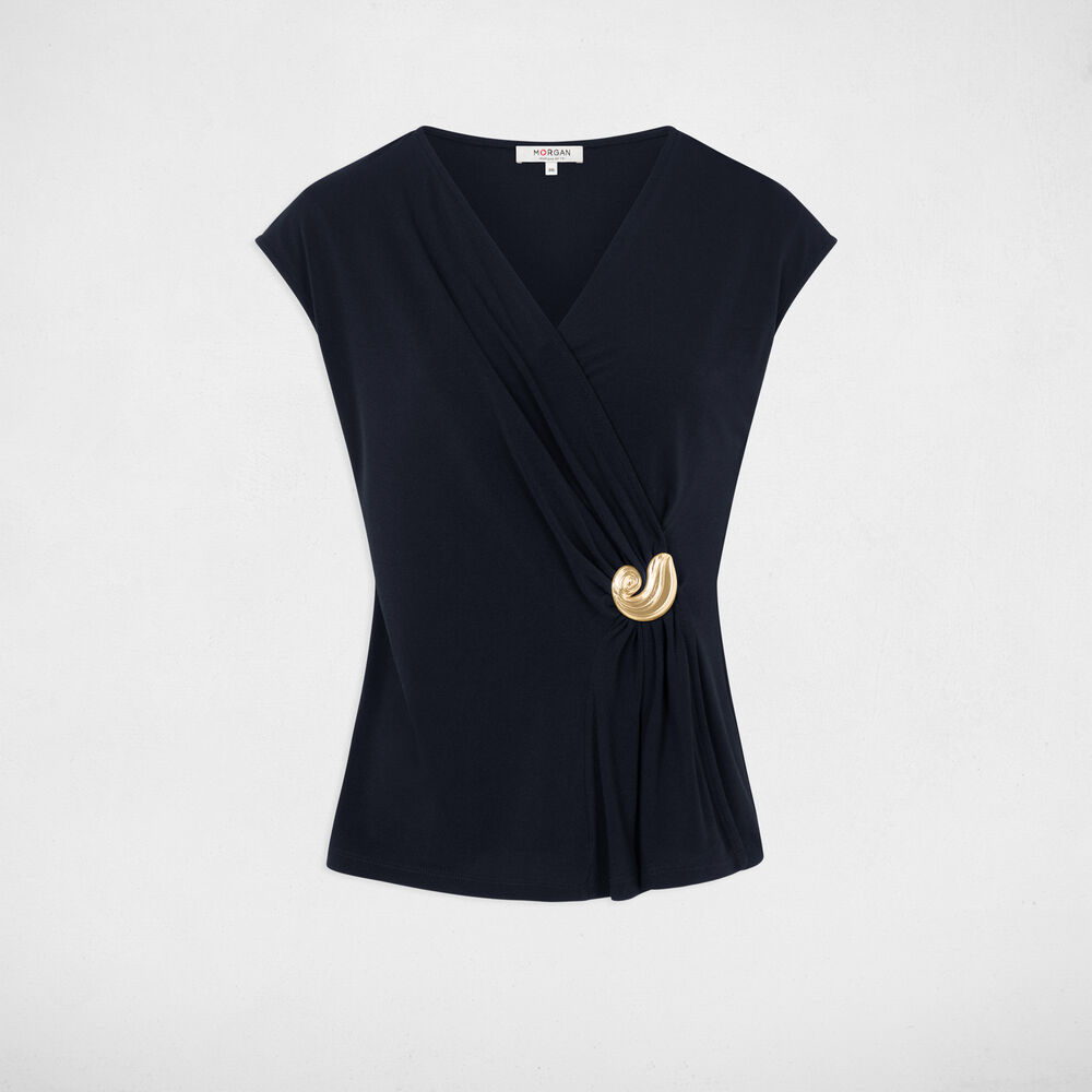 Top sans manches col v bleu marine femme