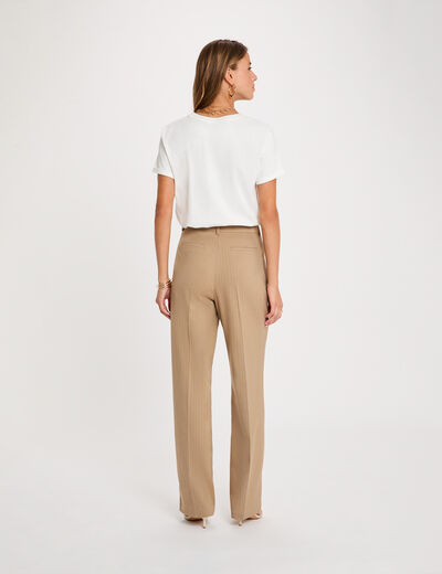 Pantalon droit taille haute taupe femme