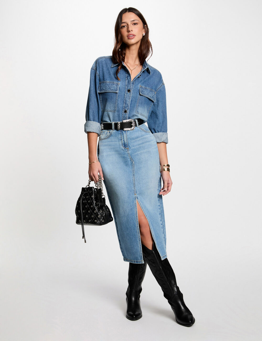 Midi-Jeansrock mit geradem Schnitt stone denim damen