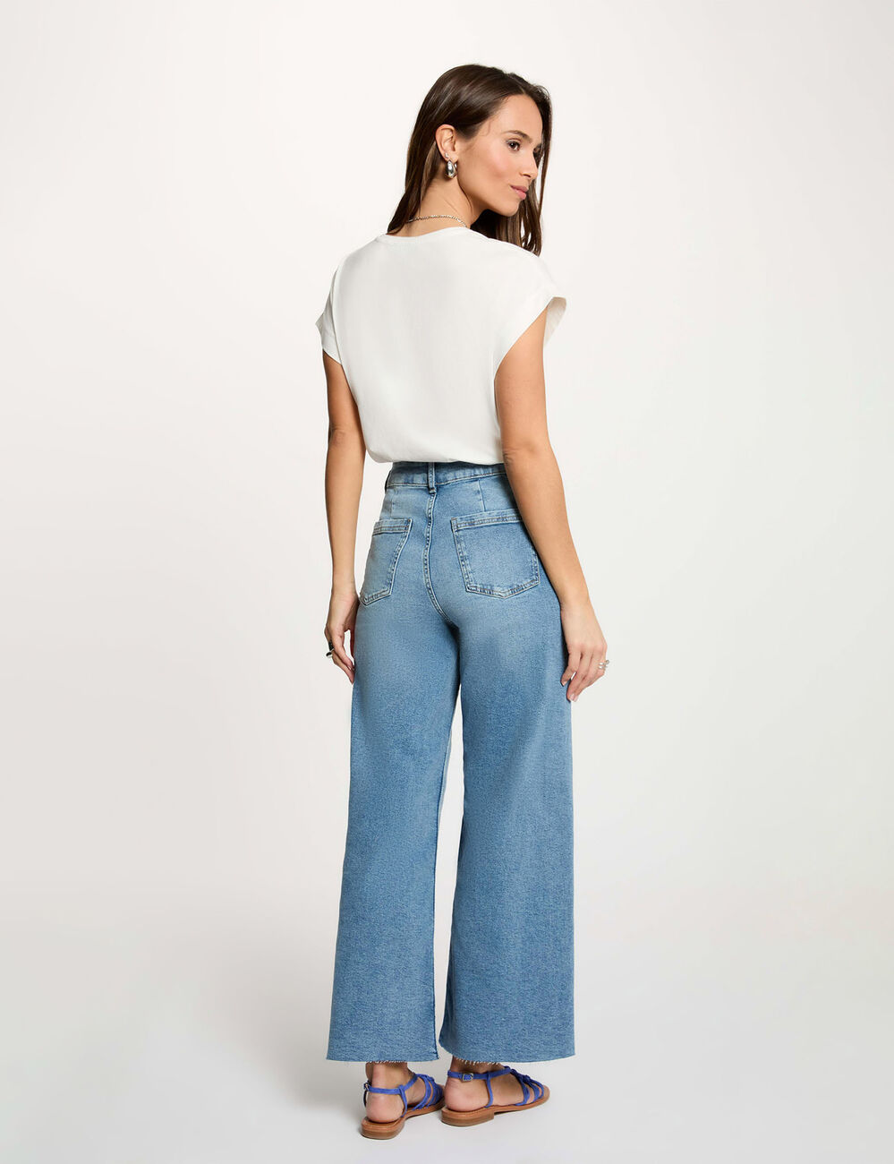 Jean large taille haute denim double stone femme