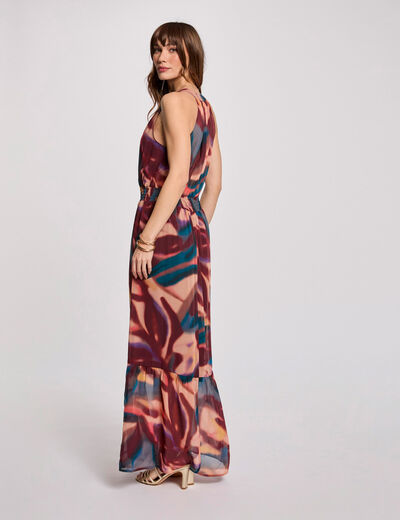 Robe longue droite imprimée multicolore femme