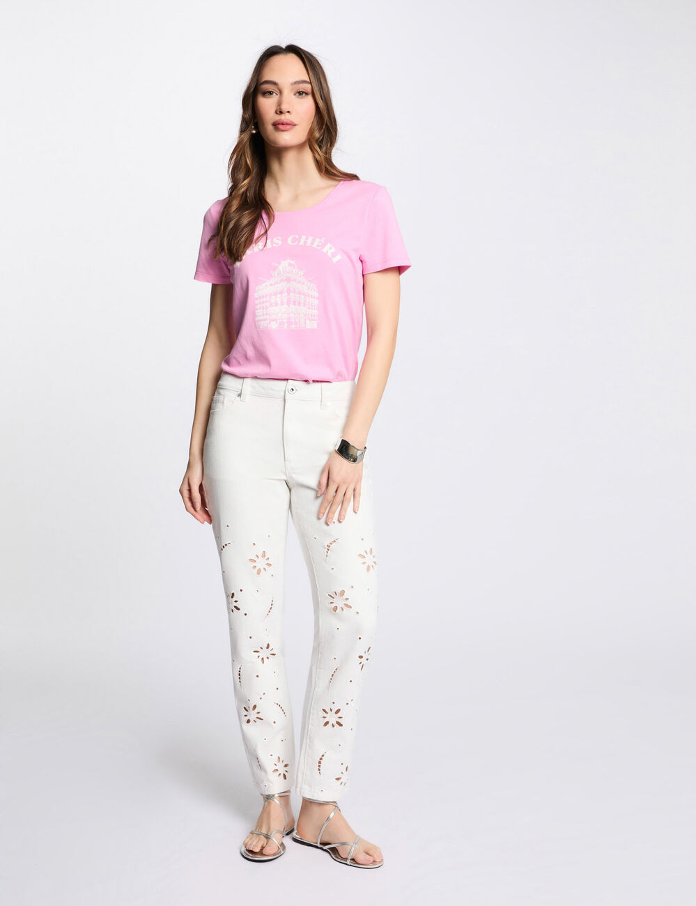 T-shirt à inscription rose femme