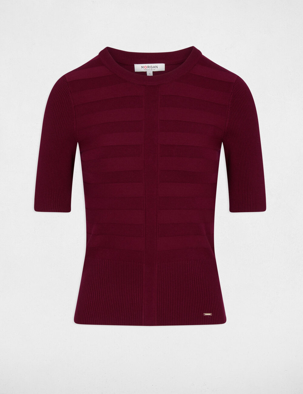 Pull col rond manches courtes bordeaux femme