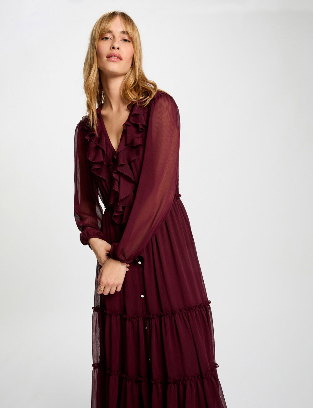 Robe longue fluide prune femme