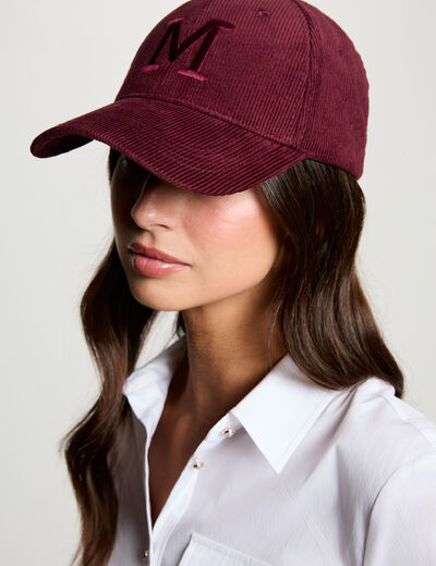 Casquette velours c&ocirc;tel&eacute; prune femme