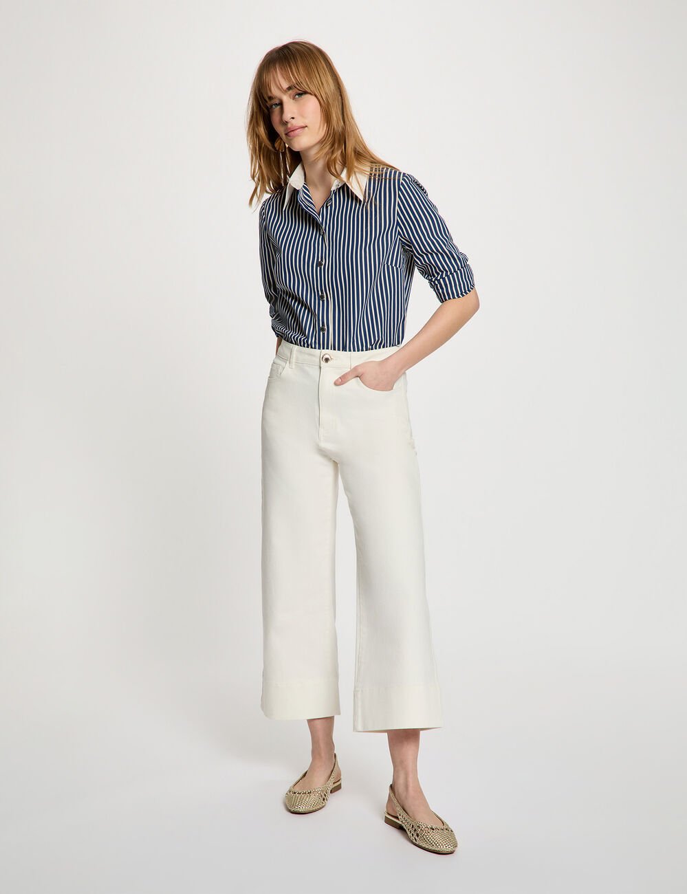 Gestreiftes Hemd mit Kontrastkragen marineblau damen