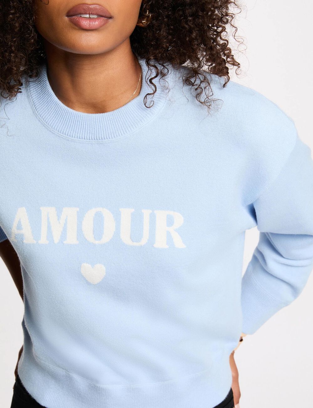 Pull &eacute;pais col rond bleu ciel femme