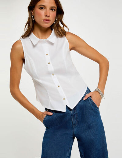 Chemise cintrée sans manches blanc femme