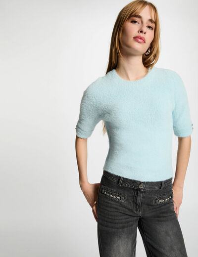 Kurzarm-Pullover himmelblau damen