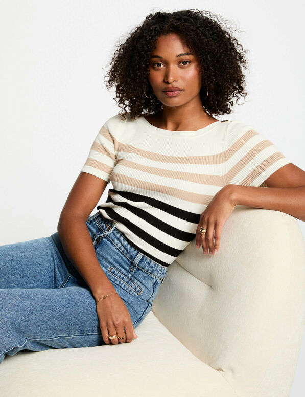 kurzarmliger gestreifter pullover elfenbein damen Kurzärmliger, gestreifter Pullover elfenbein damen