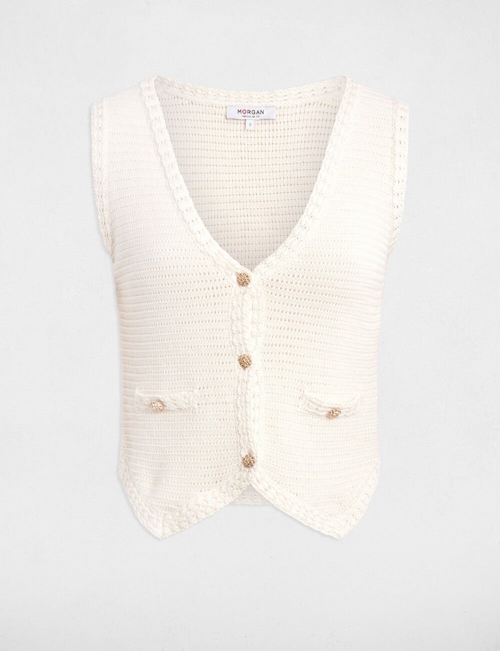 Gilet sans manches ivoire femme