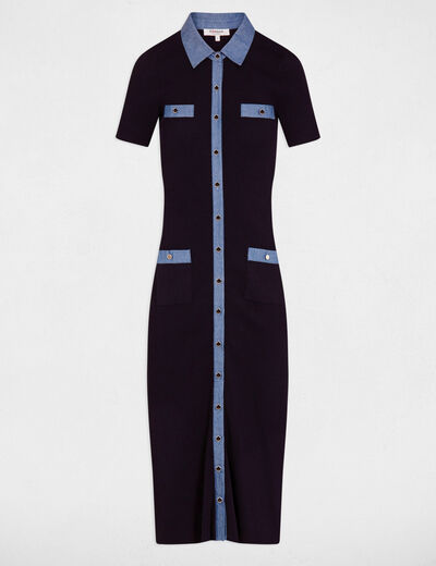 Tailliertes Midi-Strickkleid marineblau damen