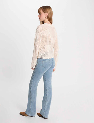 Pull col rond ajouré ivoire femme
