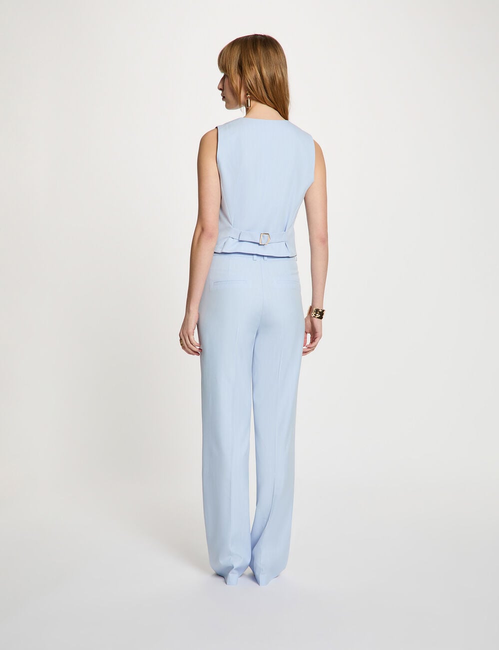 Gilet ray&eacute; col v bleu ciel femme