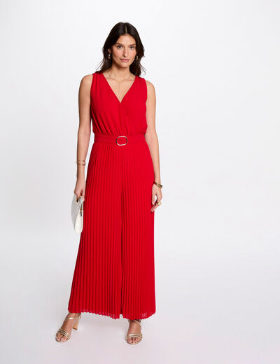 Combinaison ample à jambes plissées rouge femme