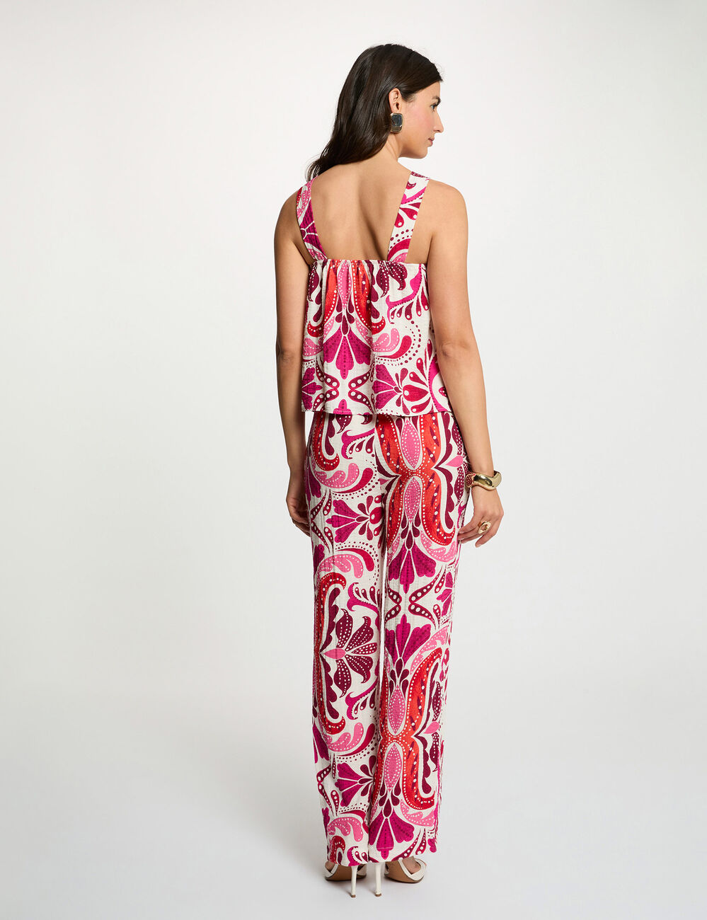 Pantalon droit fluide multicolore femme