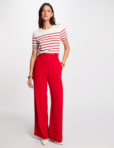 Pantalon large � fronces rouge femme
