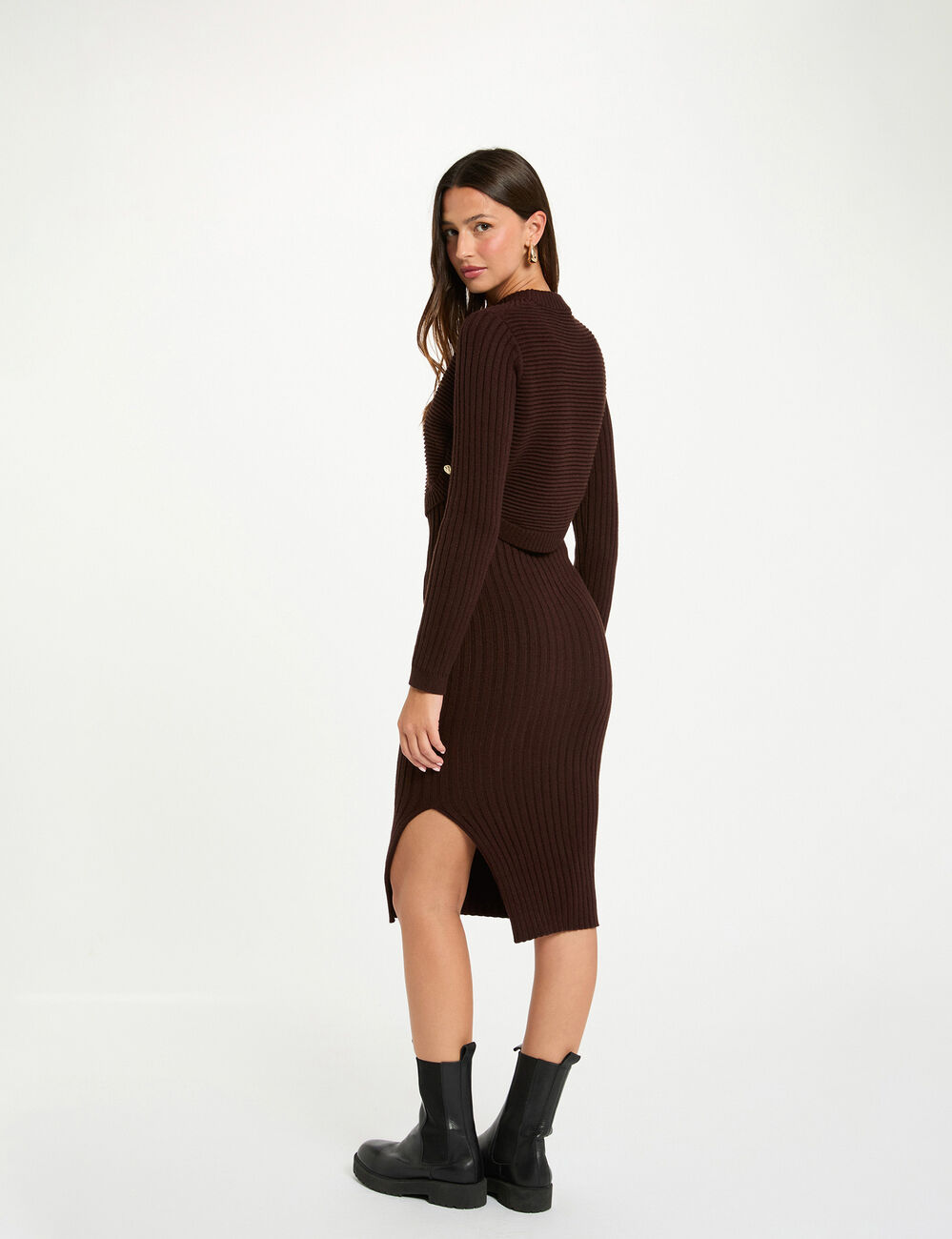 Kleid aus Strick mit langen &Auml;rmeln dunkelbraun damen