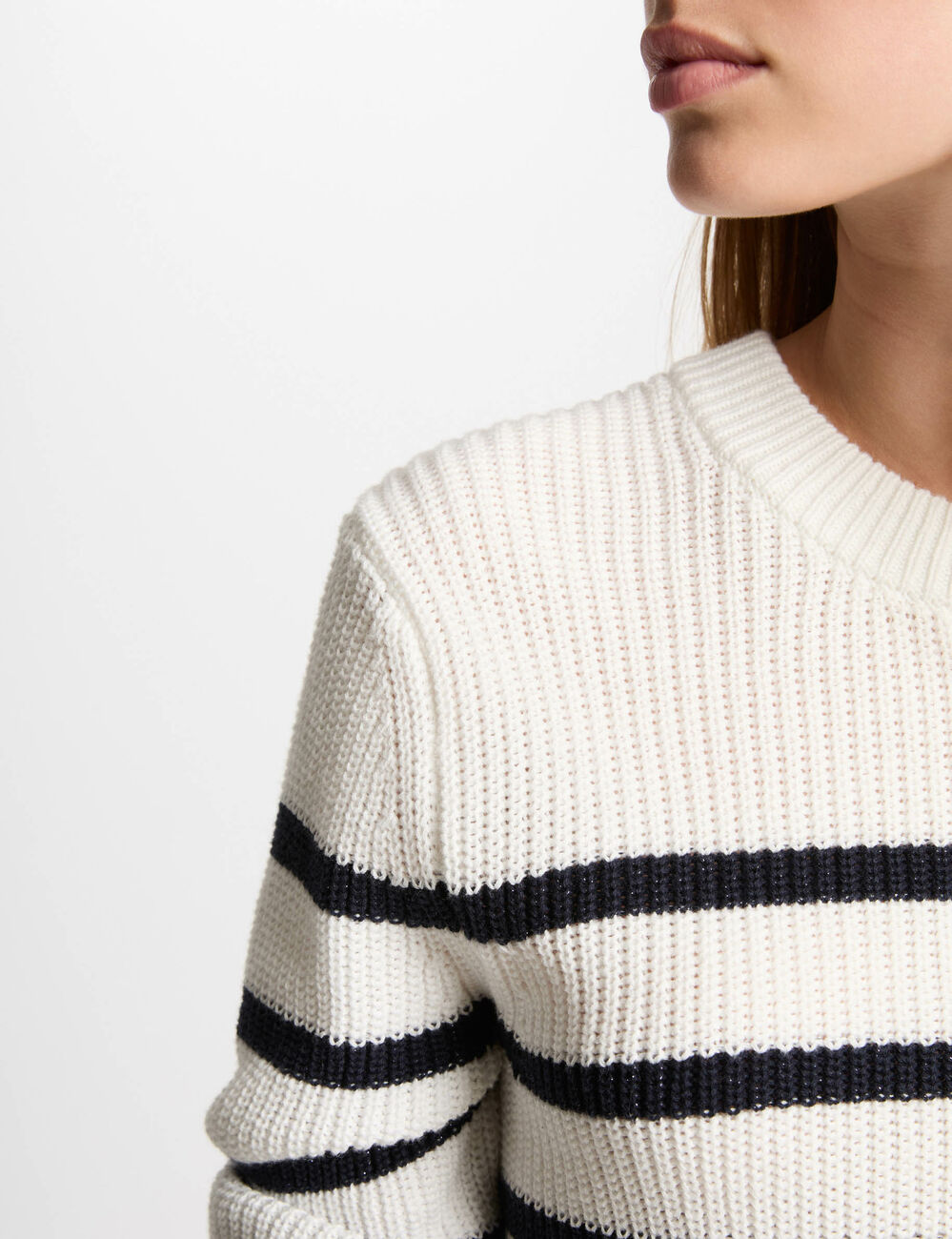 Rundhals-Pullover mit Streifen weiss damen