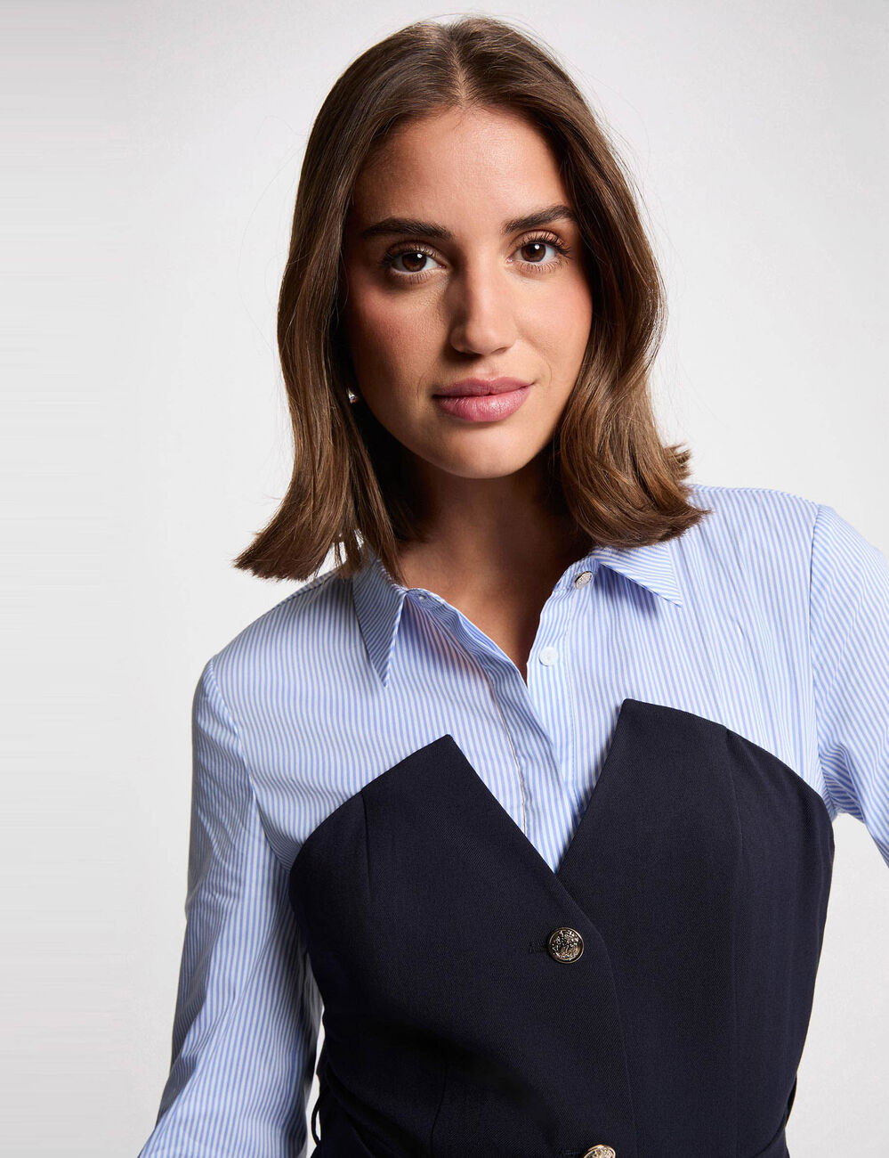 Robe courte effet 2-en-1 bleu marine femme