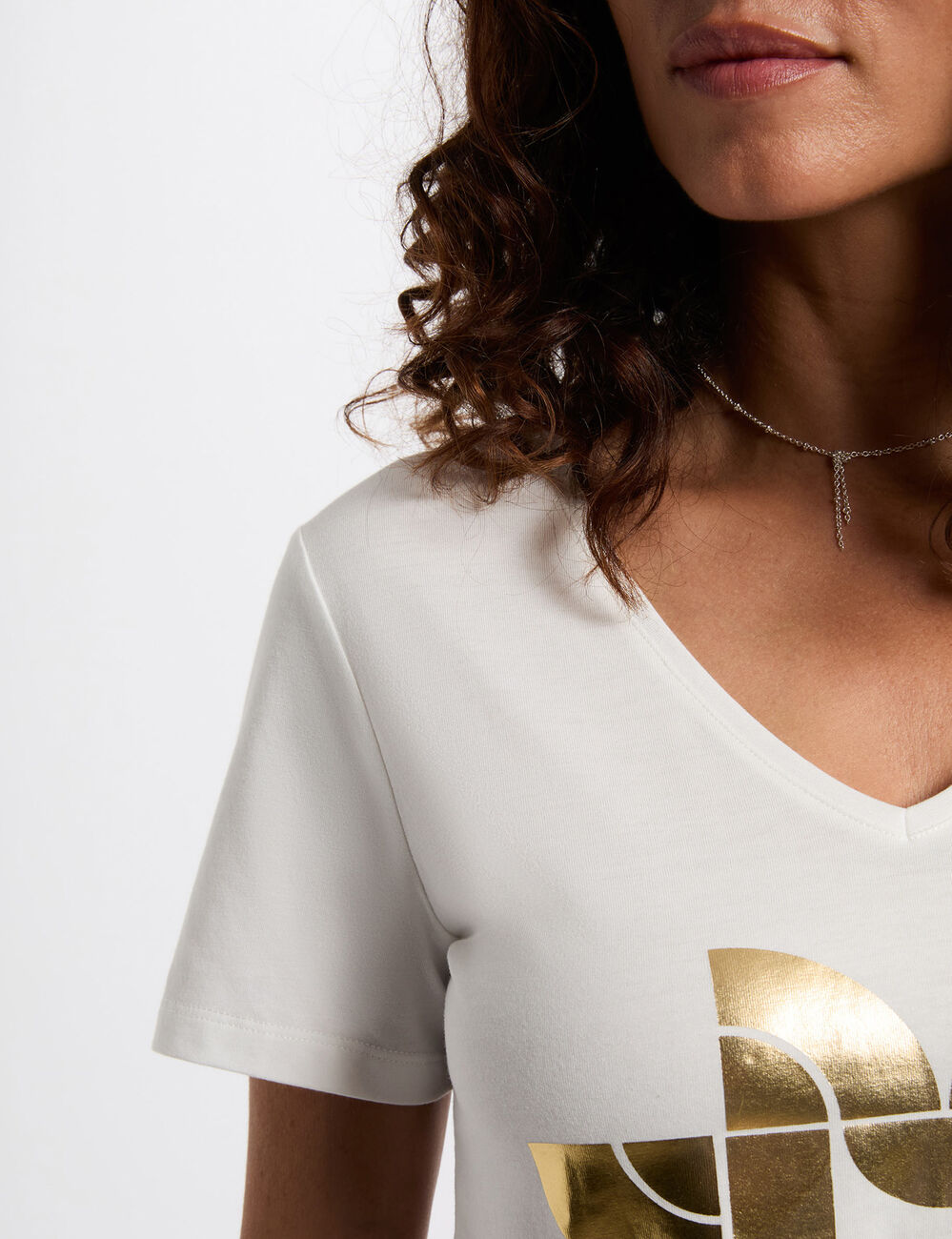 Kurz geschnittenes T-Shirt mit Druck weiss damen