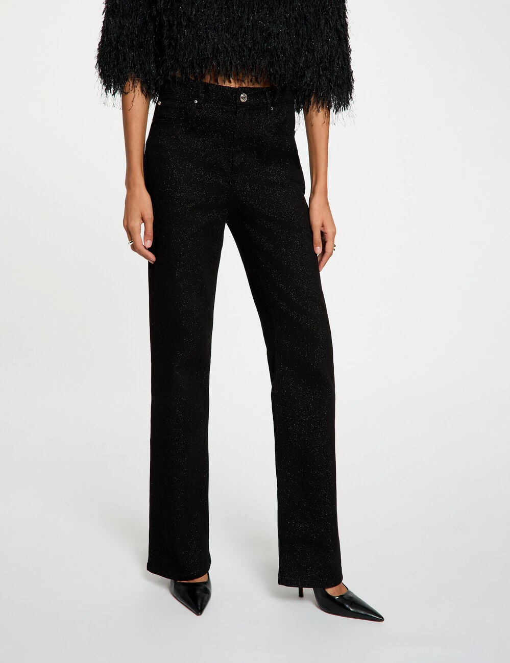 Jean bootcut paillettes noir femme