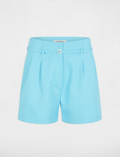 Short taille haute fluide bleu ciel femme