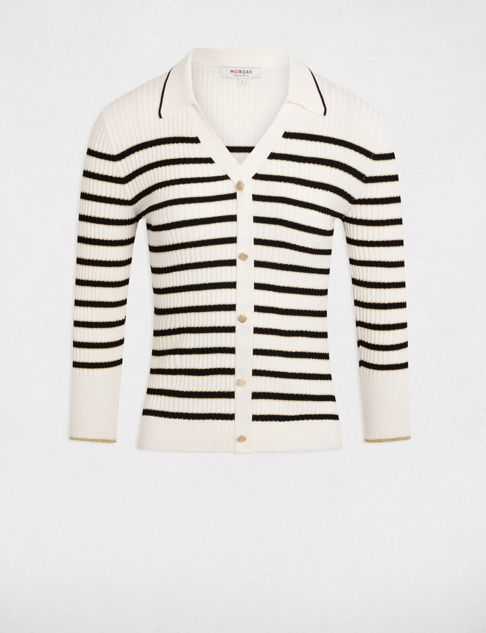 Pullover mit 3/4-Ärmeln und Streifen weiss damen