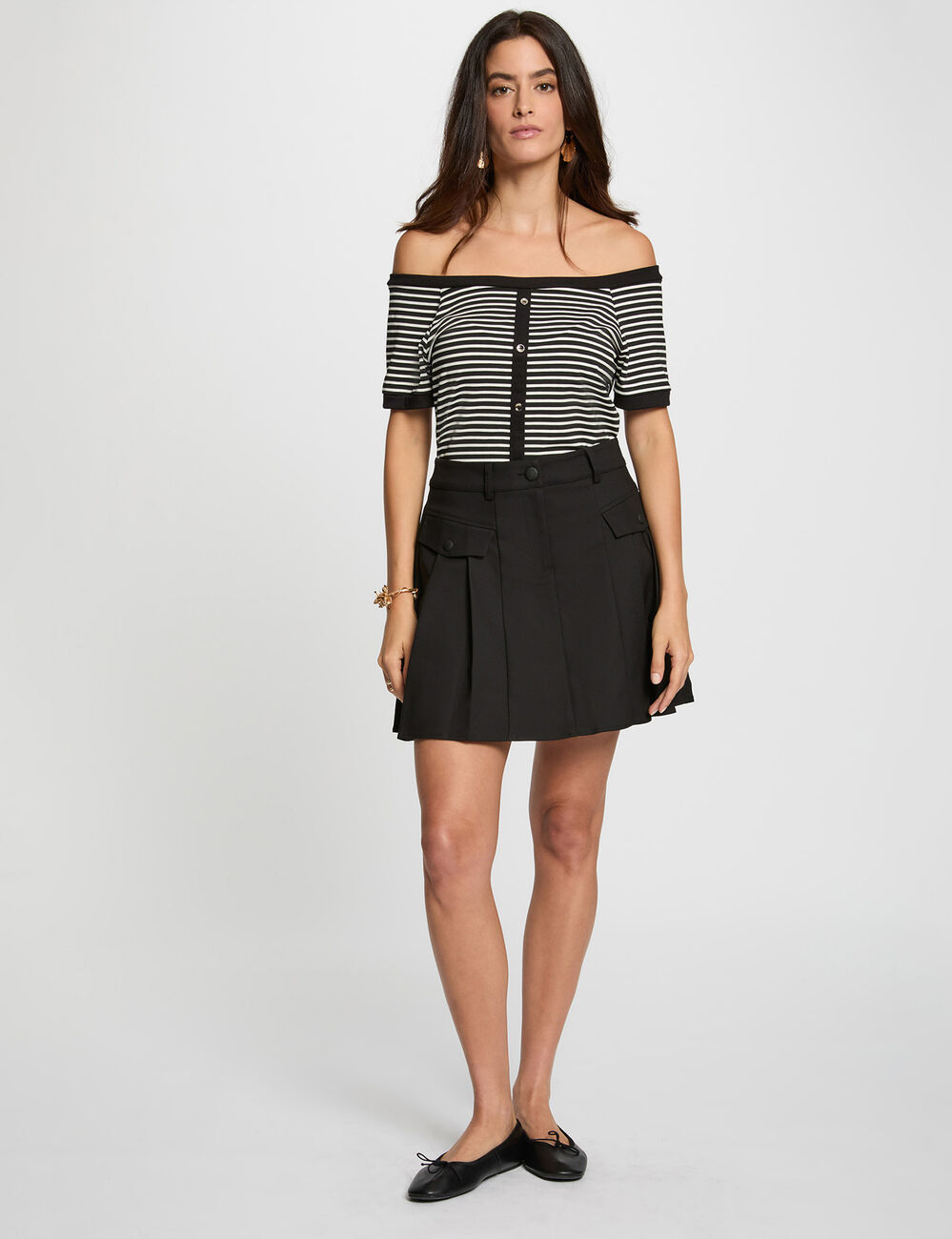 Gestreiftes Bardot-T-Shirt weiss damen