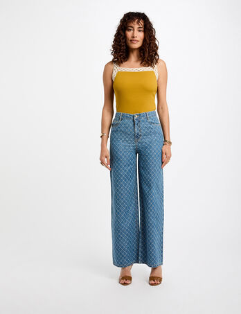 Jeans large imprimé denim stone femme