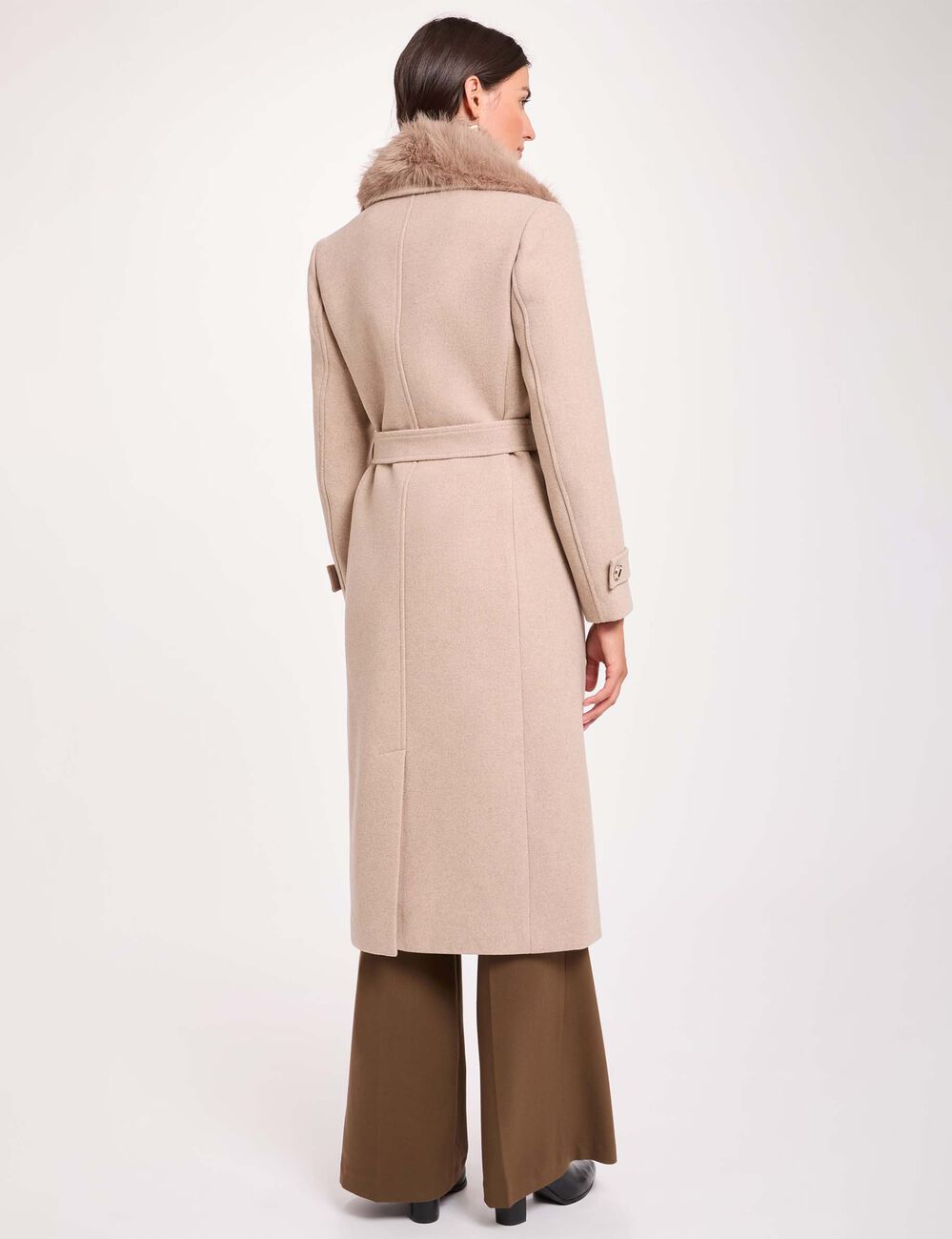 Langer Mantel mit G&uuml;rtel beige damen