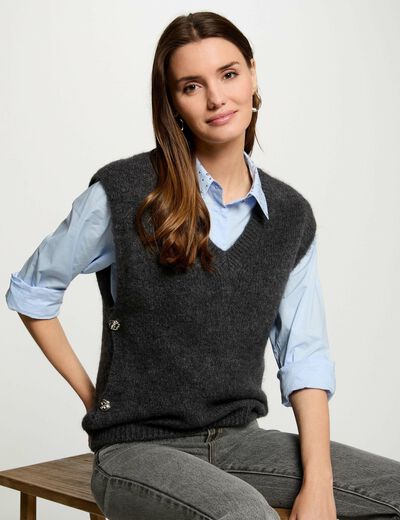 Ärmelloser Pullover dunkelgrau damen