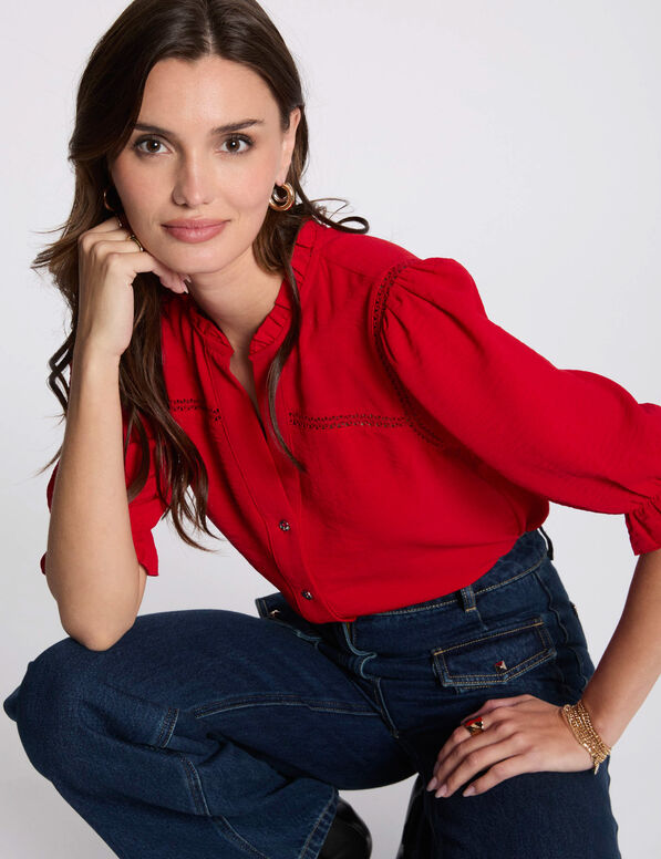 Bluse mit 3/4 Ärmeln rot damen