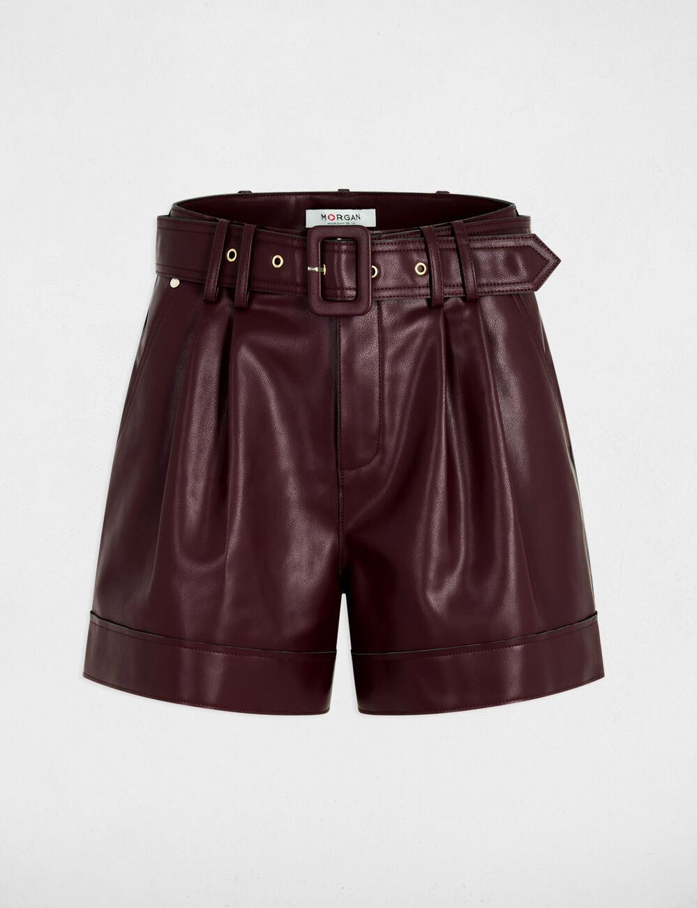 Enganliegende Shorts in Lederoptik pflaume damen