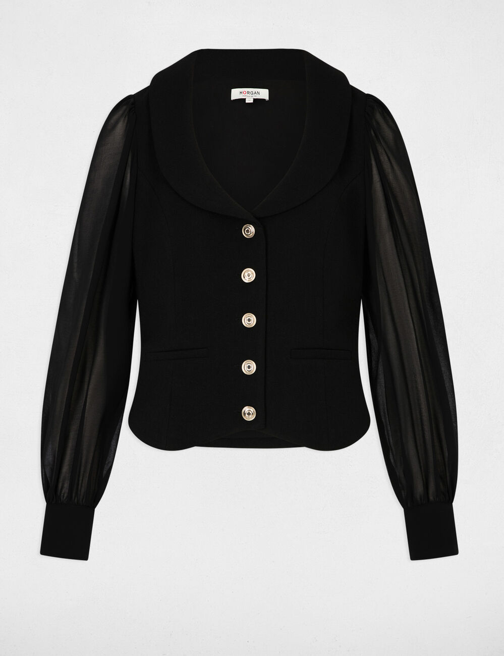 Strickjacke mit Puff&auml;rmeln schwarz damen
