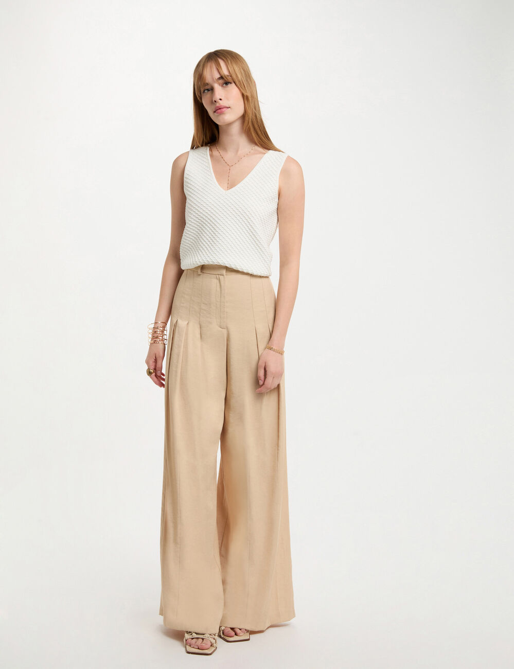 Strick-Tanktop mit V-Ausschnitt weiss damen